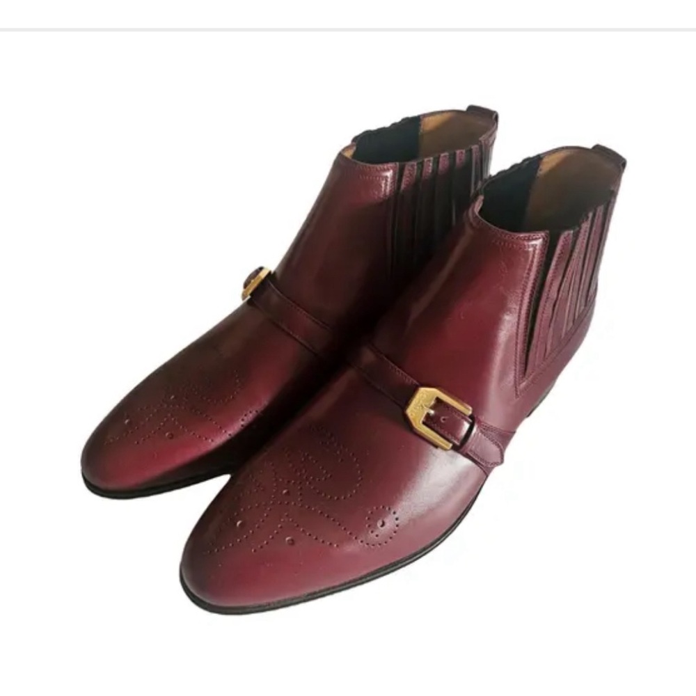 GUCCI New Waxed Calfskin Mens G Medallion Toe Ankle Boots
